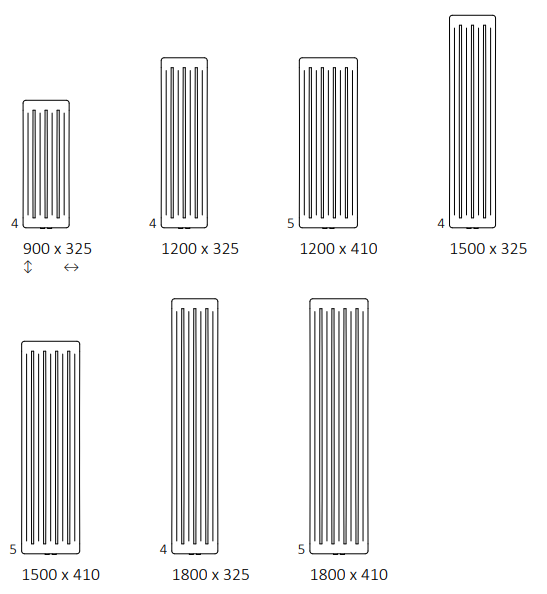 Rozměrový nákres radiátoru TERMA Aero HG