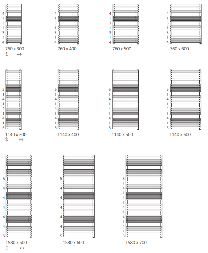 Rozměrový nákres radiátoru TERMA