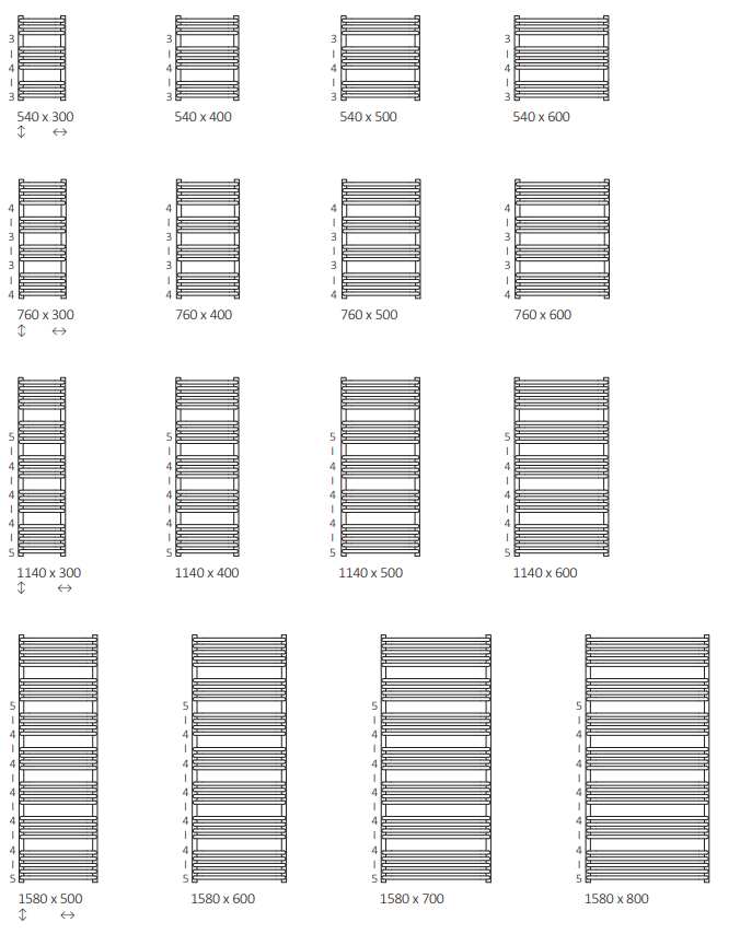 Rozměrový nákres radiátoru TERMA