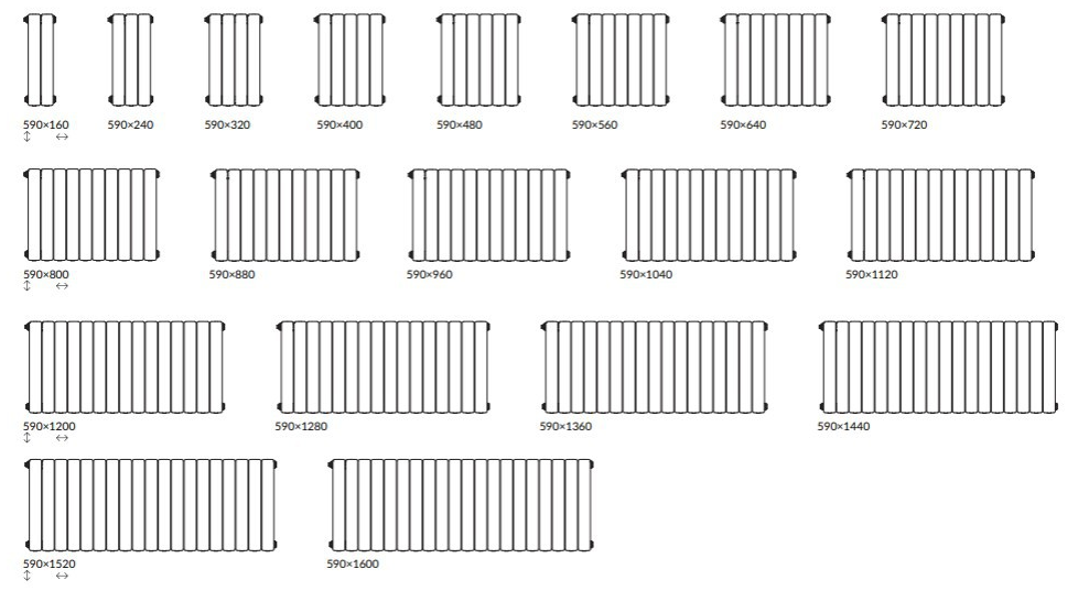 Rozměrový nákres radiátoru TERMA