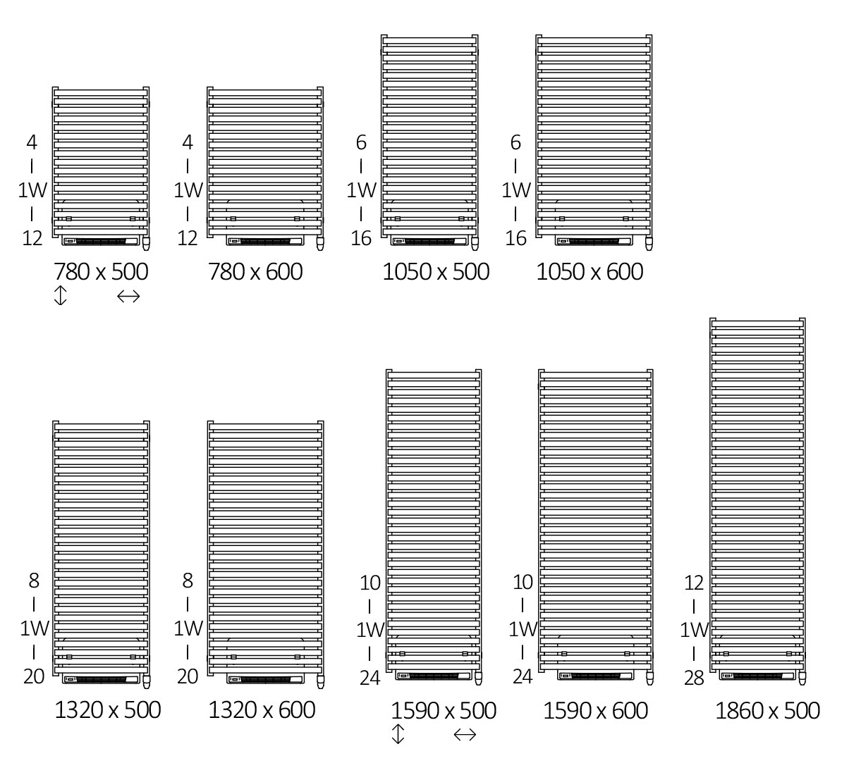 Rozměrový nákres radiátoru TERMA