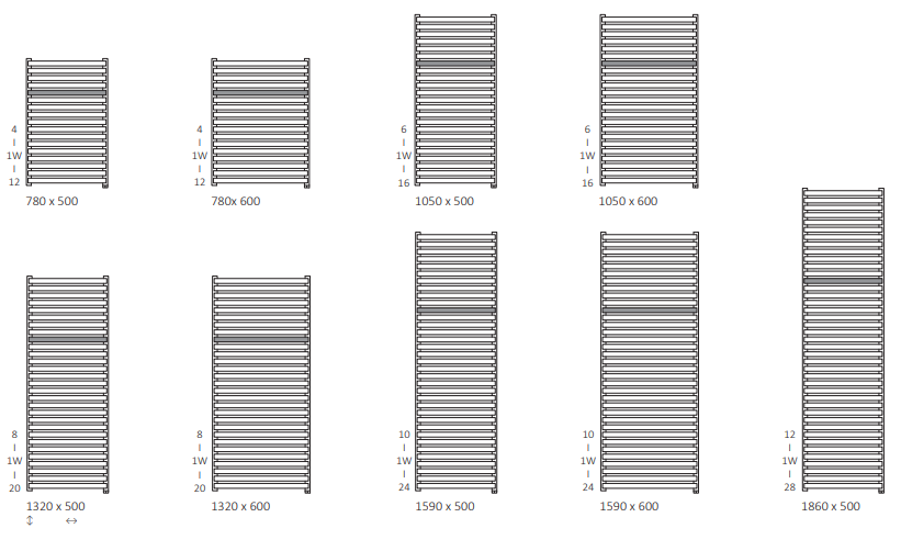 Rozměrový nákres radiátoru TERMA