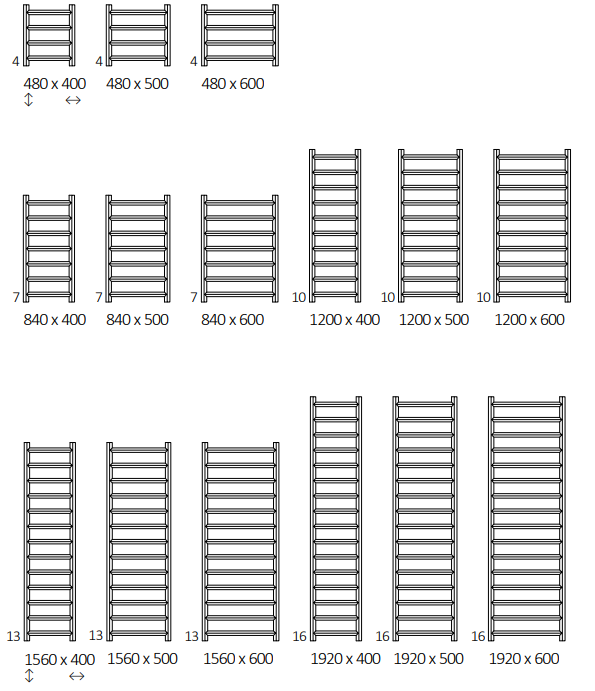 Rozměrový nákres radiátoru TERMA
