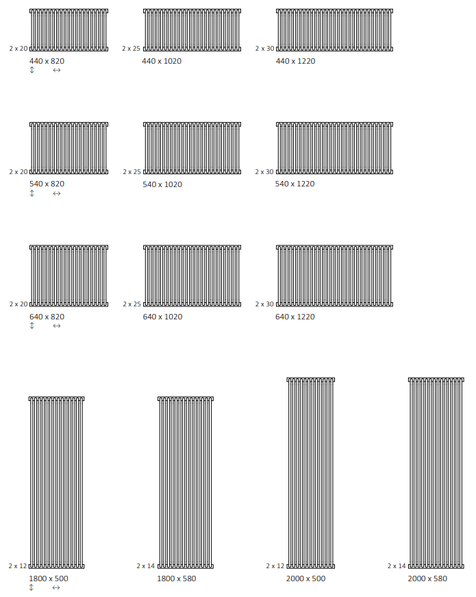 Rozměrový nákres radiátoru TERMA