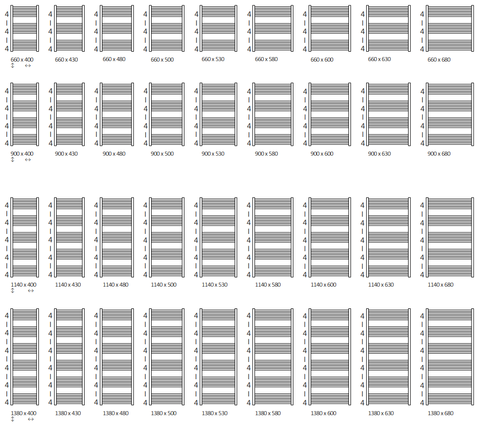 Rozměrový nákres radiátoru TERMA Fiona