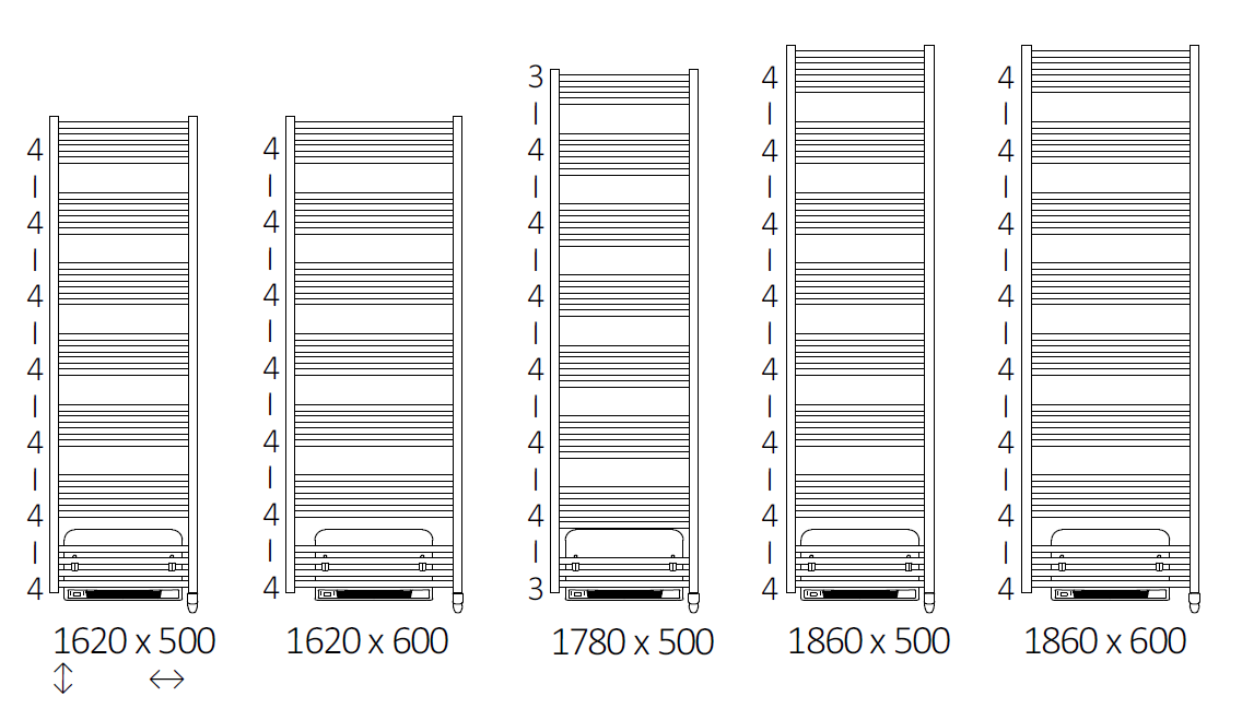 Rozměrový nákres radiátoru TERMA Fiona