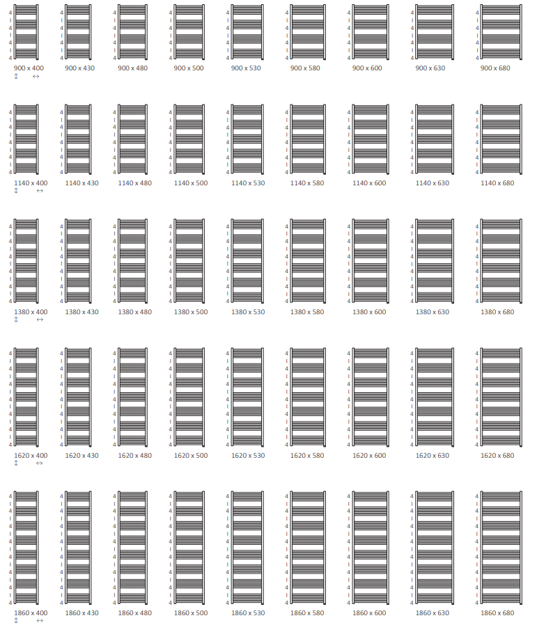 Rozměrový nákres radiátoru TERMA Fiona