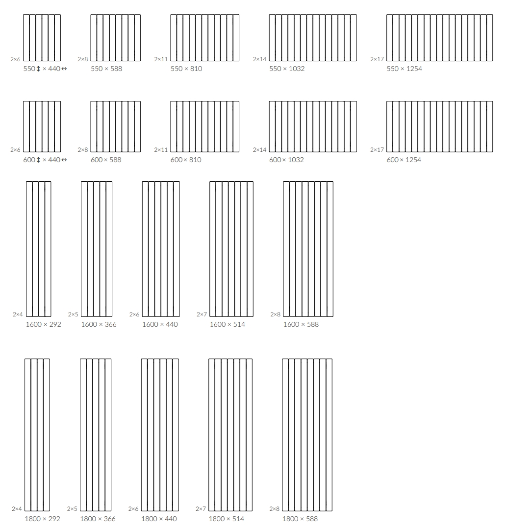 Rozměrový nákres radiátoru TERMA Easy