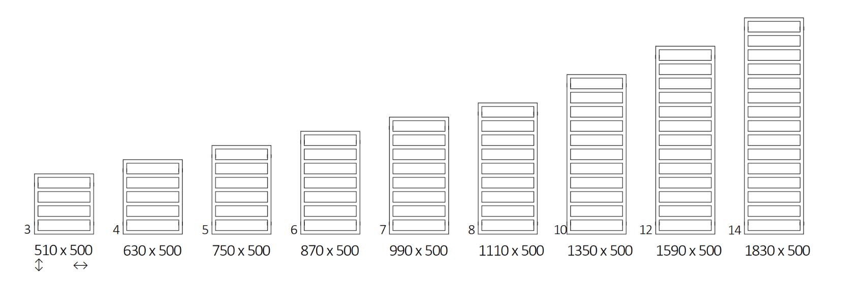 Rozměrový nákres radiátoru TERMA