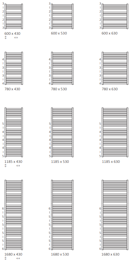 Rozměrový nákres radiátoru TERMA Marlin