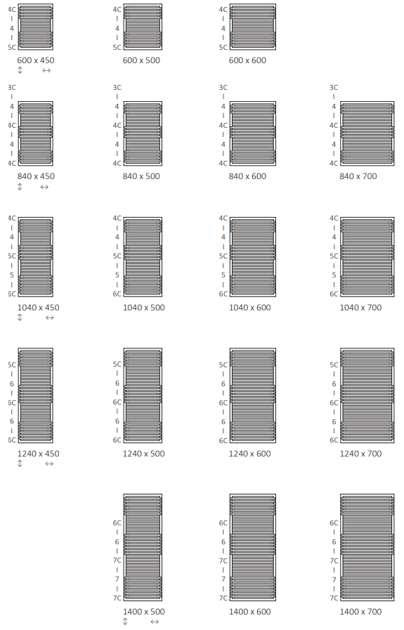 Rozměrový nákres radiátoru TERMA