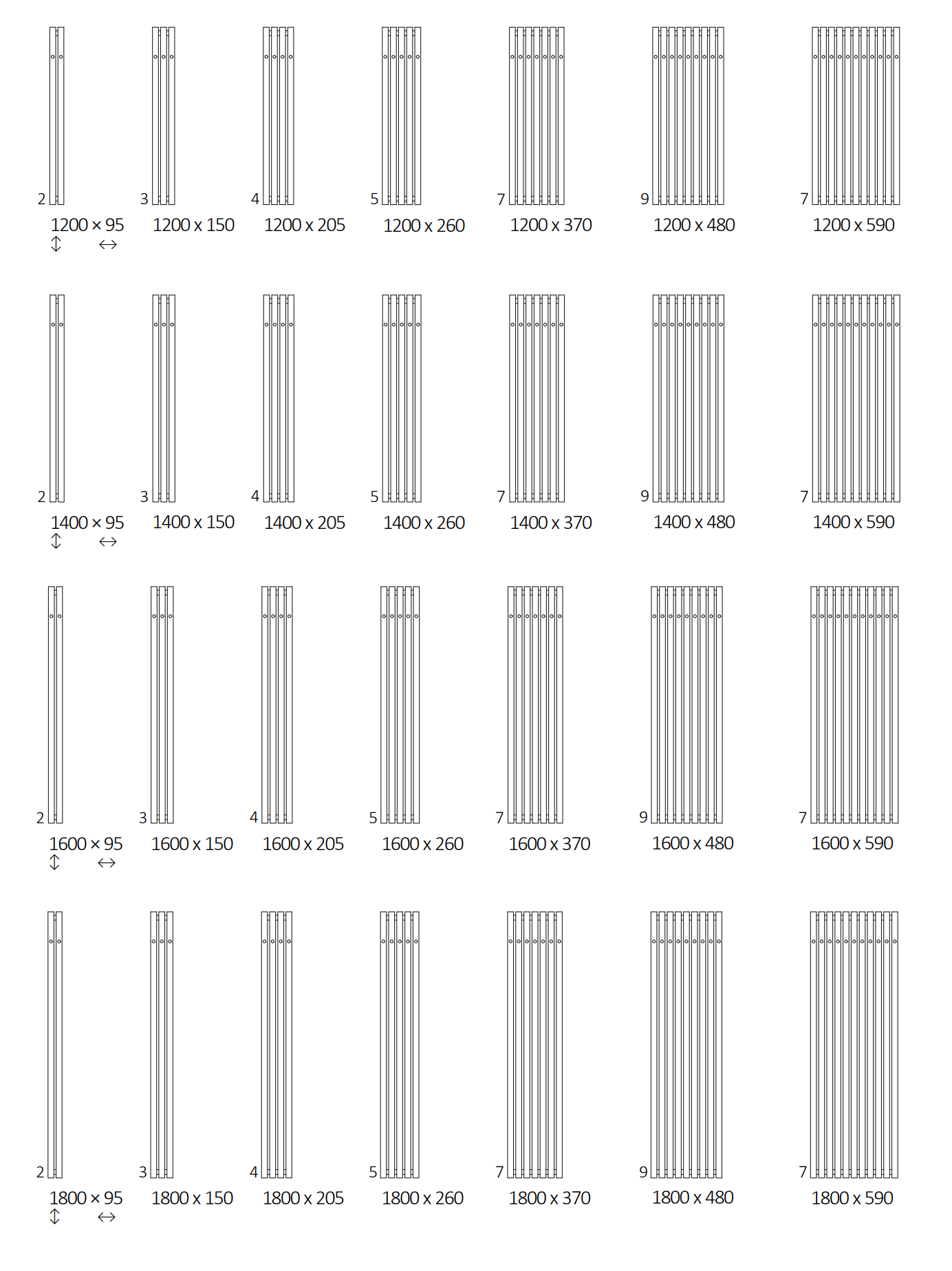 Rozměrový nákres radiátoru TERMA