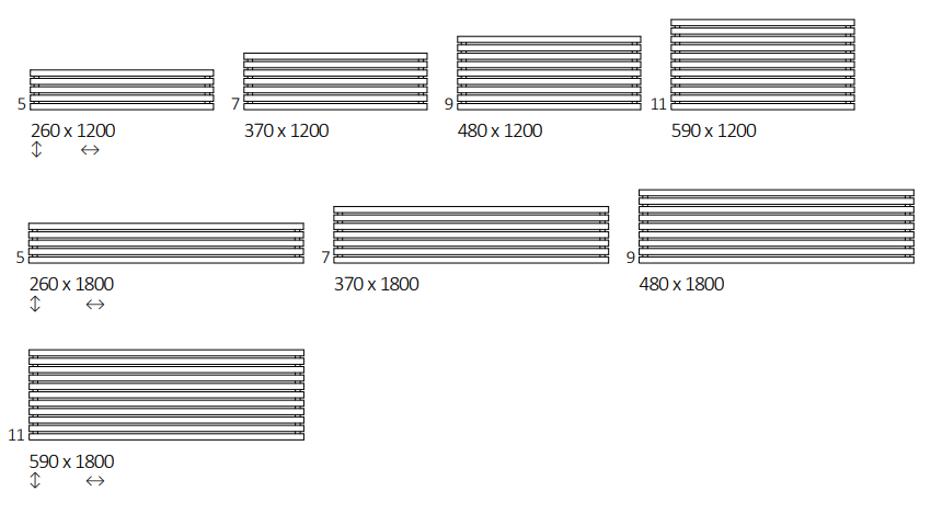 Rozměrový nákres radiátoru TERMA