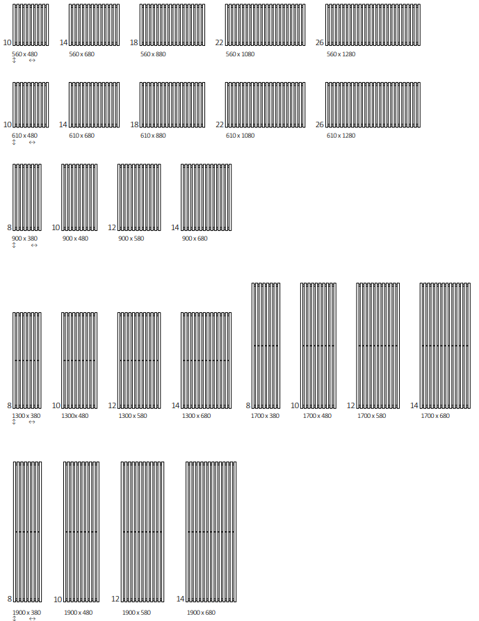 Rozměrový nákres radiátoru TERMA