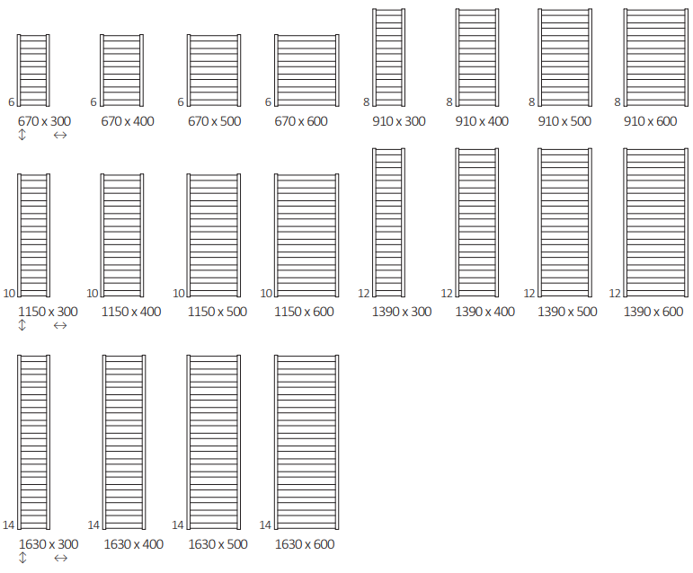 Rozměrový nákres radiátoru TERMA