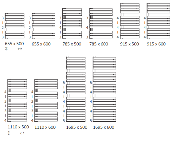 Rozměrový nákres radiátoru TERMA