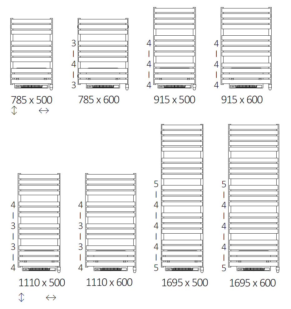 Rozměrový nákres radiátoru TERMA