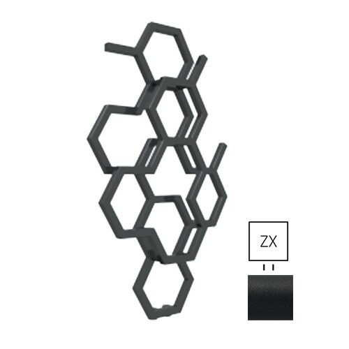 TERMA Hex designový radiátor 821 × 486 mm, 248 W, barva černá 9005 soft, středové připojení